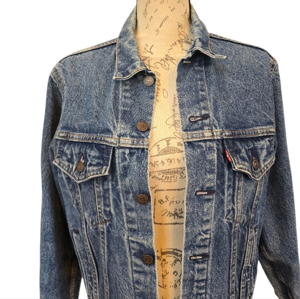 Levi's Made In USA Vintage Button Front Trucker Blue Jean Jacket 40L - Picture 2 of 7